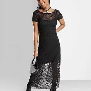 NWT Wild Fable XXS Black Lace Dress Cap Sleeve Scoop Back
